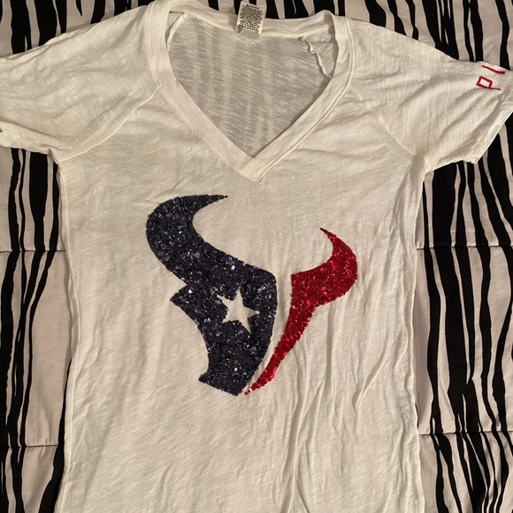 Victoria's Secret Pink Houston Texans sequin tshirt liberty white size S - Picture 1 of 3